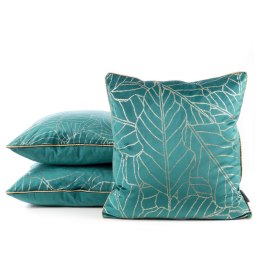 Poszewka dekoracyjna 45x45 Lili 1 turkusowa ze złotym nadrukiem liści welurowa Limited Collection Eurofirany