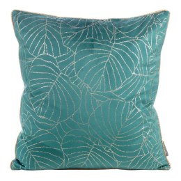 Poszewka dekoracyjna 45x45 Lili 2 turkusowa ze złotym nadrukiem liści welurowa Limited Collection Eurofirany