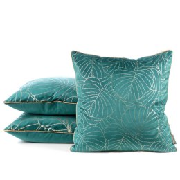 Poszewka dekoracyjna 45x45 Lili 2 turkusowa ze złotym nadrukiem liści welurowa Limited Collection Eurofirany