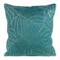 Poszewka dekoracyjna 45x45 Lili 4 turkusowa ze złotym nadrukiem liści welurowa Limited Collection Eurofirany