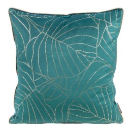Poszewka dekoracyjna 45x45 Lili 4 turkusowa ze złotym nadrukiem liści welurowa Limited Collection Eurofirany