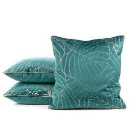 Poszewka dekoracyjna 45x45 Lili 4 turkusowa ze złotym nadrukiem liści welurowa Limited Collection Eurofirany