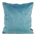 Poszewka dekoracyjna 45x45 Lotos 4 turkusowa ze złotym nadrukiem liści welurowa Limited Collection Eurofirany