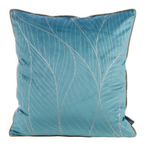Poszewka dekoracyjna 45x45 Lotos 4 turkusowa ze złotym nadrukiem liści welurowa Limited Collection Eurofirany