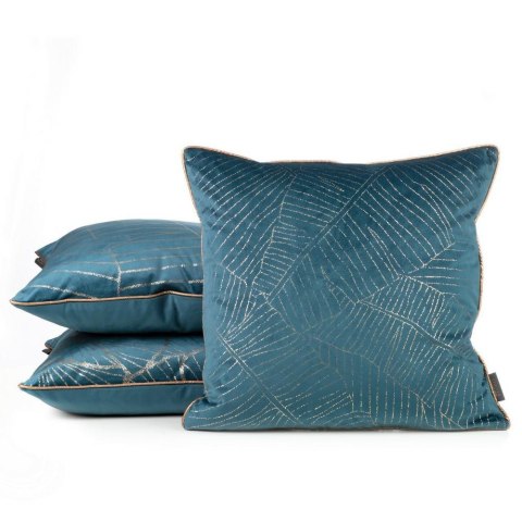 Poszewka dekoracyjna 45x45 Musa 2 granatowa ze złotym nadrukiem liści welurowa Limited Collection Eurofirany
