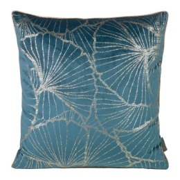 Poszewka dekoracyjna 45x45 Musa 3 granatowa ze złotym nadrukiem liści miłorzębu welurowa Limited Collection Eurofirany