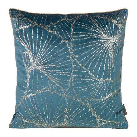 Poszewka dekoracyjna 45x45 Musa 3 granatowa ze złotym nadrukiem liści miłorzębu welurowa Limited Collection Eurofirany