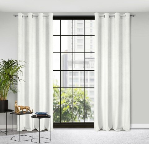 Zasłona 140x250 Eliza biała gotowa na przelotkach welurowa z drobnym wytłaczanym wzorkiem geometrycznym Eurofirany