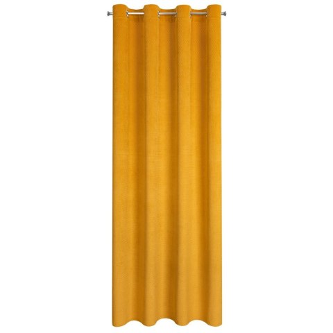 Zasłona 140x250 Eliza musztardowa gotowa na przelotkach welurowa z drobnym wytłaczanym wzorkiem geometrycznym Eurofirany