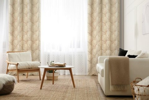 Zasłona 140x250 Goja kremowa welurowa liście miłorzębu na przelotkach Pierre Cardin z błyszczącym nadrukiem Eurofirany