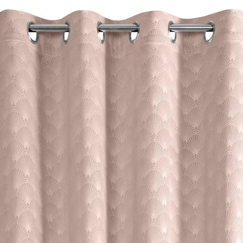 Zasłona 140x250 Julia pudrowa różowa gotowa na przelotkach welurowa z wytłaczanym geometrycznym wzorem wachlarzy Eurofirany