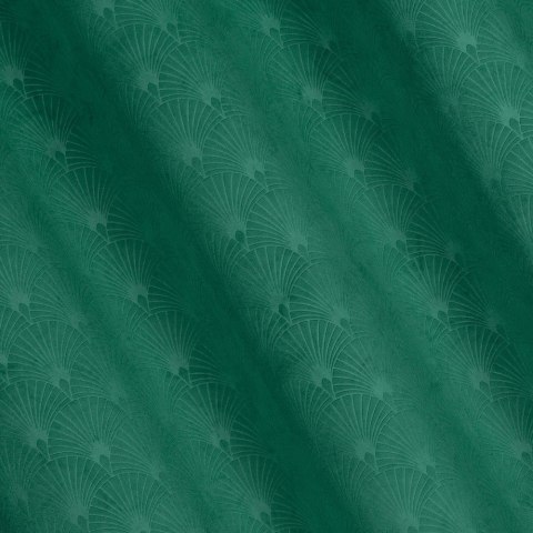 Zasłona 140x250 Julia zielona ciemna gotowa na przelotkach welurowa z wytłaczanym geometrycznym wzorem wachlarzy Eurofirany