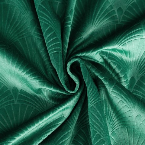 Zasłona 140x250 Julia zielona ciemna gotowa na przelotkach welurowa z wytłaczanym geometrycznym wzorem wachlarzy Eurofirany