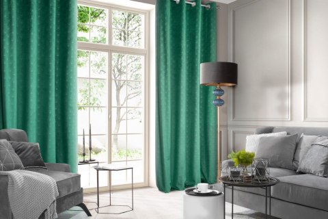 Zasłona 140x250 Julia zielona ciemna gotowa na przelotkach welurowa z wytłaczanym geometrycznym wzorem wachlarzy Eurofirany