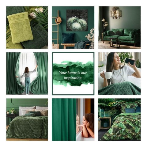 Zasłona 140x250 Julia zielona ciemna gotowa na przelotkach welurowa z wytłaczanym geometrycznym wzorem wachlarzy Eurofirany