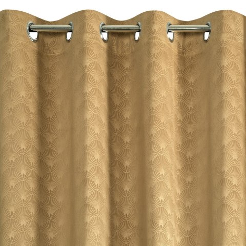 Zasłona 140x250 Julia złota gotowa na przelotkach welurowa z wytłaczanym geometrycznym wzorem wachlarzy Eurofirany