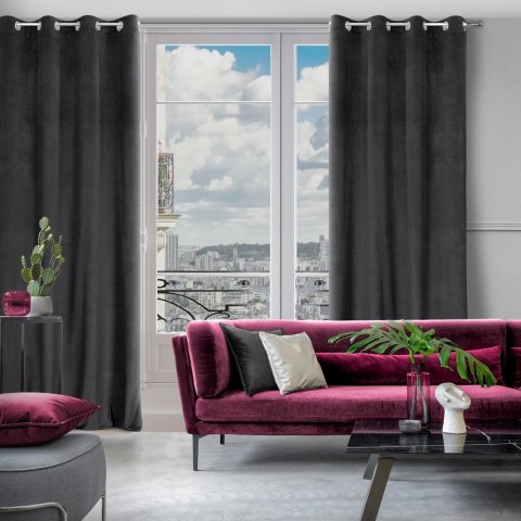 Zasłona 140x250 Lili czarna gotowa na przelotkach welurowa z efektownym falującym wytłoczeniem Eurofirany