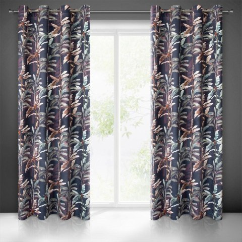 Zasłona 140x250 Nikola grafitowa zielona liście bananowca welurowa gotowa na przelotkach Eurofirany