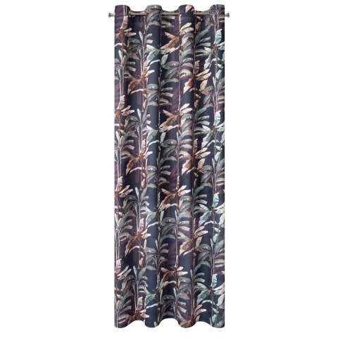 Zasłona 140x250 Nikola grafitowa zielona liście bananowca welurowa gotowa na przelotkach Eurofirany