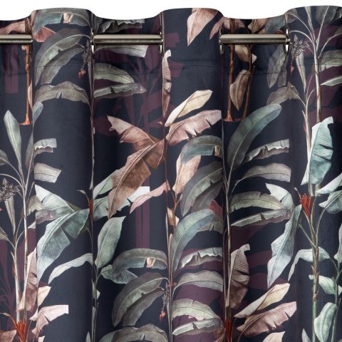 Zasłona 140x250 Nikola grafitowa zielona liście bananowca welurowa gotowa na przelotkach Eurofirany