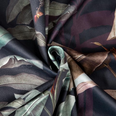 Zasłona 140x250 Nikola grafitowa zielona liście bananowca welurowa gotowa na przelotkach Eurofirany