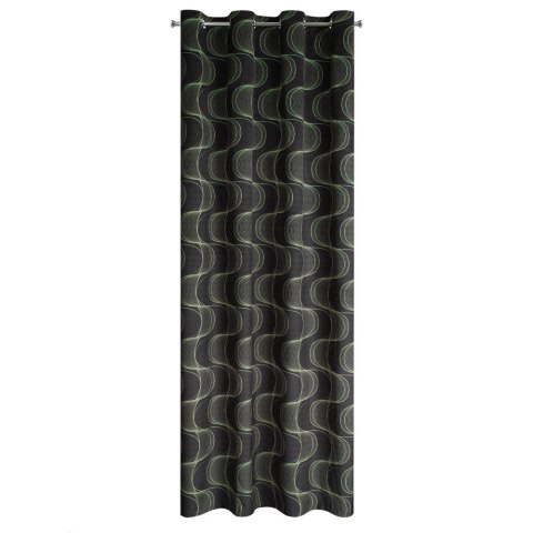 Zasłona 140x250 Pola czarna zielona welurowa gotowa na przelotkach z symetrycznym falującym wzorem Eurofirany