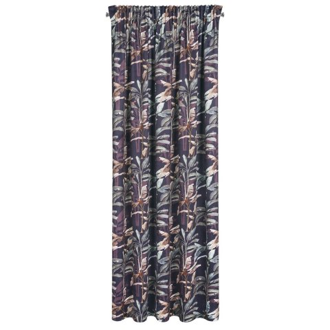 Zasłona 140x270 Nikola grafitowa zielona liście bananowca welurowa gotowa na taśmie Eurofirany