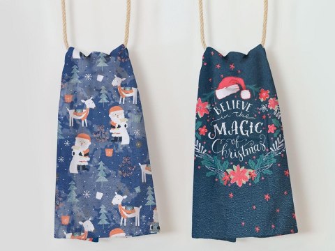 Komplet ścierek kuchennych 2 cz. 38x60 Mikołaje granatowa choinki renifery Christmas 1