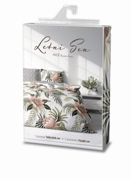 Pościel bawełniana 160x200 szara liście monstery kwiaty beżowe Letni Sen 002 Faro