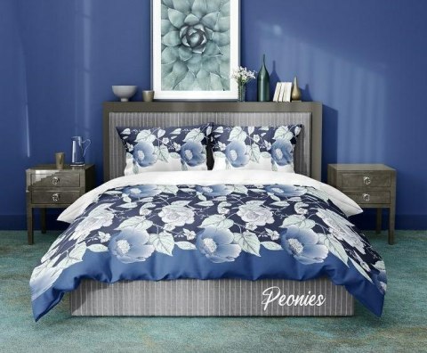 Pościel bawełniana 220x200 Peonies kwiaty peonie granatowa chabrowa biała bawełna 2