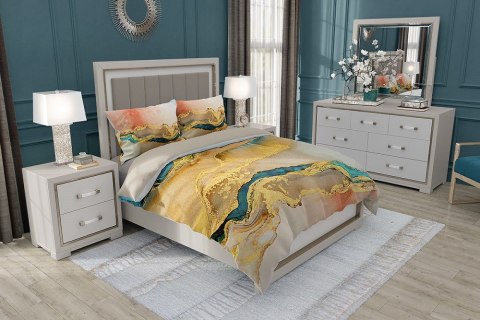 Pościel satynowa 220x200 Minerals 009 minerały opalizująca złota niebieska beżowa dwustronna