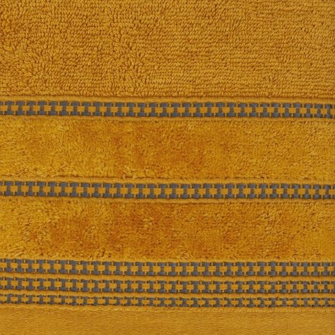Ręcznik 30x50 Amanda musztardowy z ozdobną welurową bordiurą w pasy frotte 500 g/m2 Eurofirany
