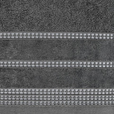 Ręcznik 50x90 Amanda grafitowy z ozdobną welurową bordiurą w pasy frotte 500 g/m2 Eurofirany