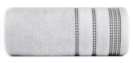 Ręcznik 50x90 Amanda srebrny z ozdobną welurową bordiurą w pasy frotte 500 g/m2 Eurofirany
