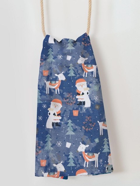 Ścierka kuchenna świąteczna 38x60 Mikołaje granatowa choinki renifery