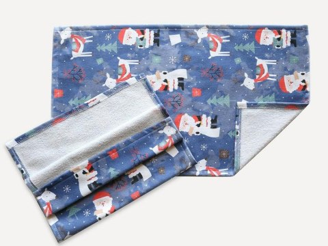 Ścierka kuchenna świąteczna 38x60 Mikołaje granatowa choinki renifery