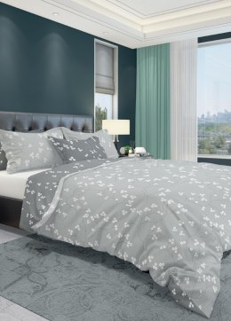 Pościel bawełniana 160x200 szara grafitowa gałązki kwiatki 007 Fashion 23 Faro