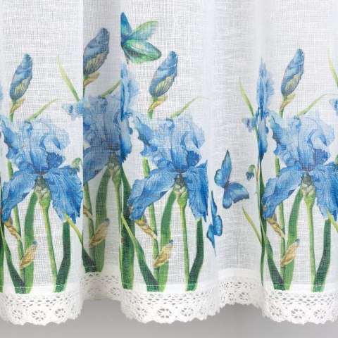 Zazdrostka 60x150 Ala biała niebieska gotowa na tunel wzór kwiatowy zasłona Eurofirany