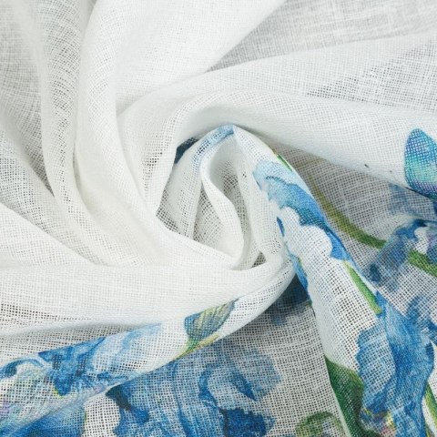 Zazdrostka 60x150 Ala biała niebieska gotowa na tunel wzór kwiatowy zasłona Eurofirany