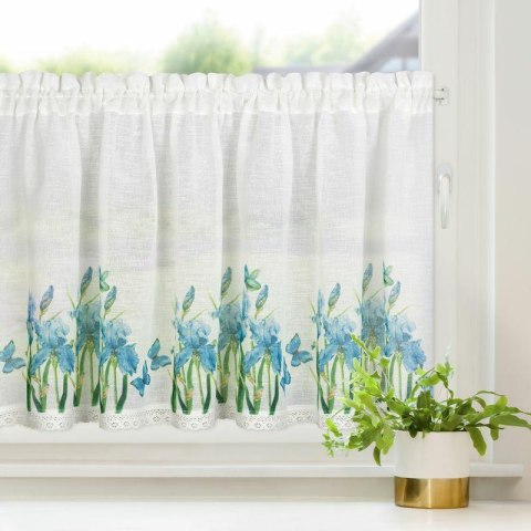 Zazdrostka 60x150 Ala biała niebieska gotowa na tunel wzór kwiatowy zasłona Eurofirany