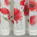 Zazdrostka 60x150 Mari biała czerwona gotowa na tunel wzór kwiatowy maki z matowej tkaniny z koronką Eurofirany