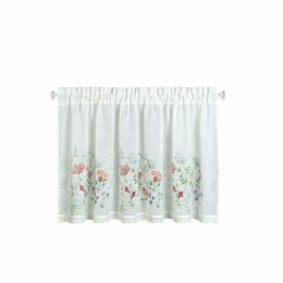 Zazdrostka 60x150 Sylwia biała różowa gotowa na tunel wzór kwiatowy z matowej tkaniny z koronką Eurofirany