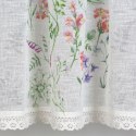 Zazdrostka 60x150 Sylwia biała różowa gotowa na tunel wzór kwiatowy z matowej tkaniny z koronką Eurofirany
