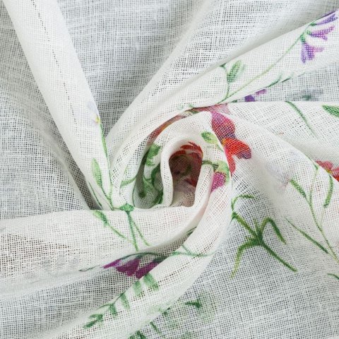 Zazdrostka 60x150 Sylwia biała różowa gotowa na tunel wzór kwiatowy z matowej tkaniny z koronką Eurofirany