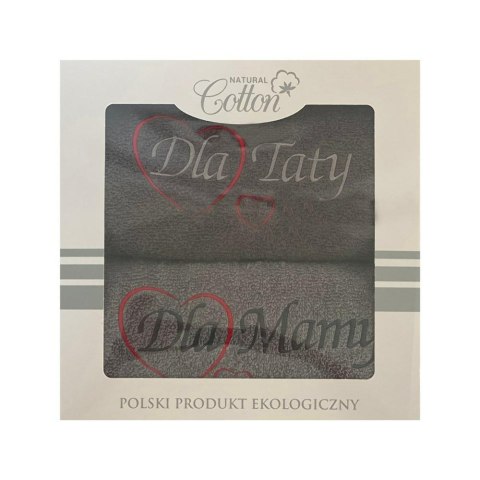Komplet ręczników w pudełku 2 szt 50x100 Dla Mamy Dla Taty szary jasny grafitowy serduszka