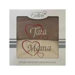Komplet ręczników w pudełku 2 szt 50x100 Mama Tata kremowy beżowy serduszka