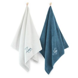 Komplet ręczników w pudełku 2 szt Mąż Żona 70x130 szary jasny turkusowy na prezent