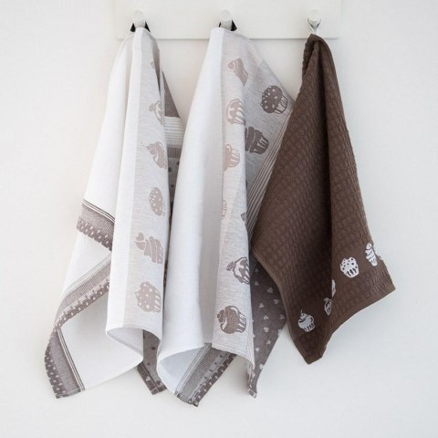 Komplet ścierek kuchennych 3 szt Muffin 8510/3+8652 brązowy beżowy