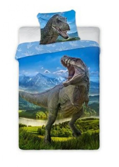 Pościel bawełniana 140x200 Dinozaur t rex 001 niebieska poszewka 70x90
