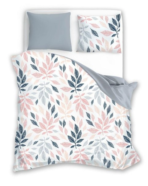 Pościel bawełniana 160x200 Liście morelowa szara granatowa Fashion 23 Faro